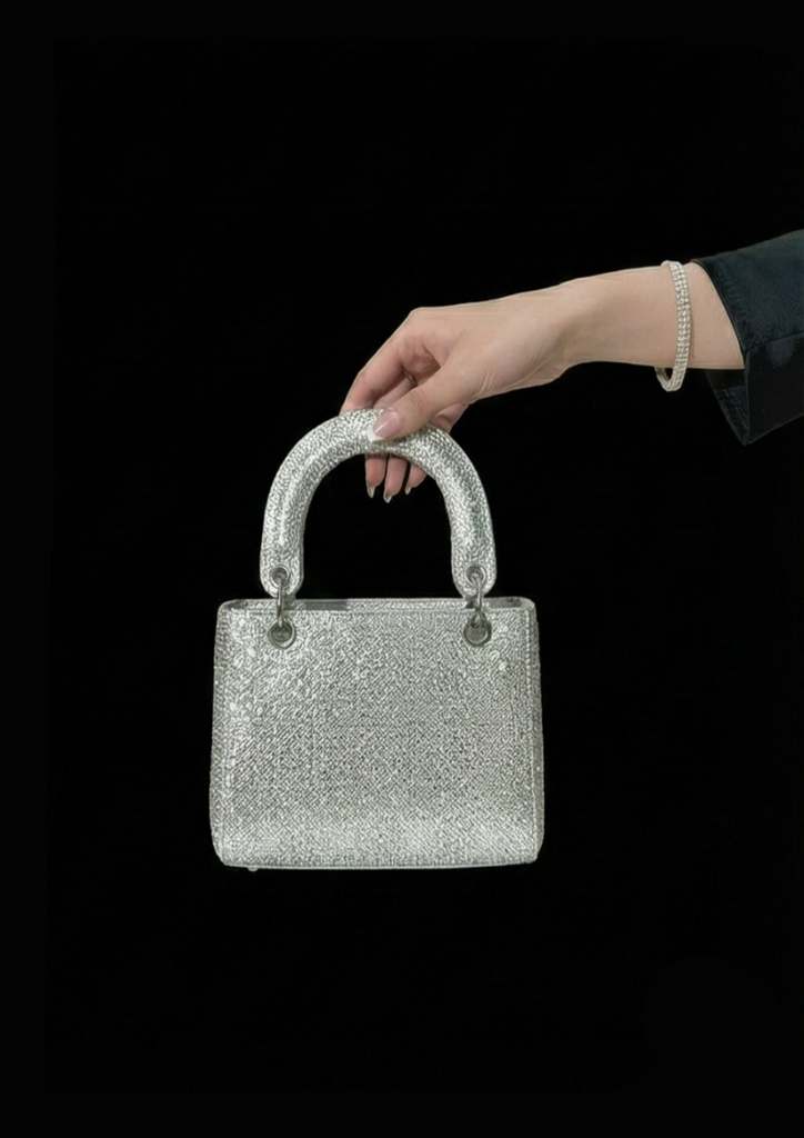 Silver Crystal Mini Tote Bag