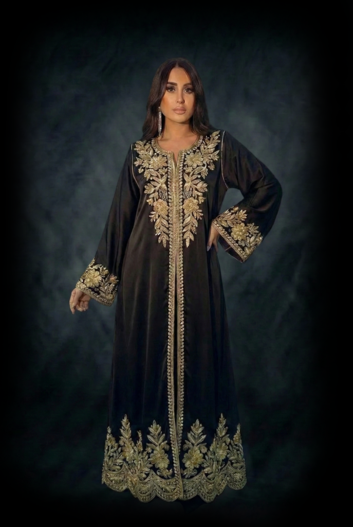 Black Soiree Abaya with Elegant Details - Matching