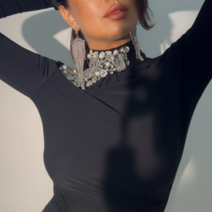 فستان سواريه مجسم أسود مرصع | Black Jeweled Evening Dress - Matching