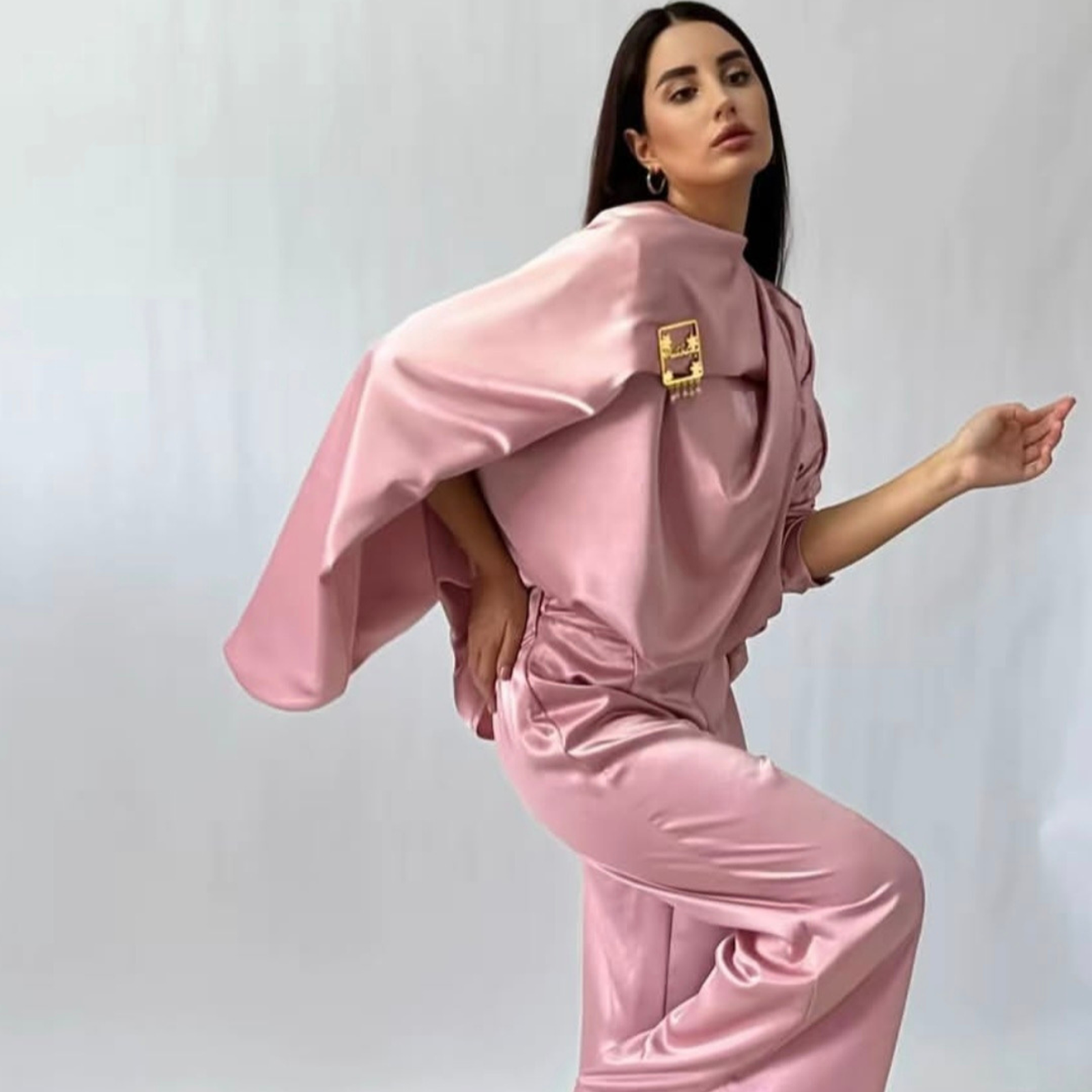 طقم سواريه ستان – كشمير. طقم سواريه ستان كشمير ناعم Dusty Rose Satin Soiree Set.