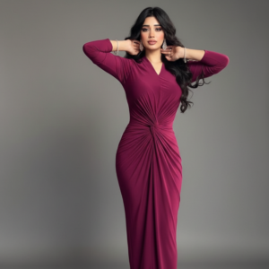 أرقى اشكال الفساتين السواريه: فستان صك بلون أرجواني مع عقدة أمامية من براند Matching.