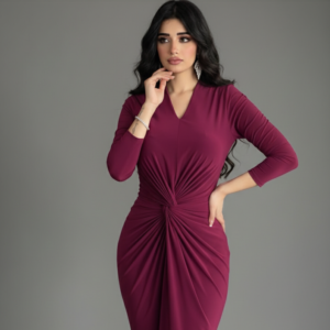 أرقى اشكال الفساتين السواريه: فستان صك بلون أرجواني مع عقدة أمامية من براند Matching.